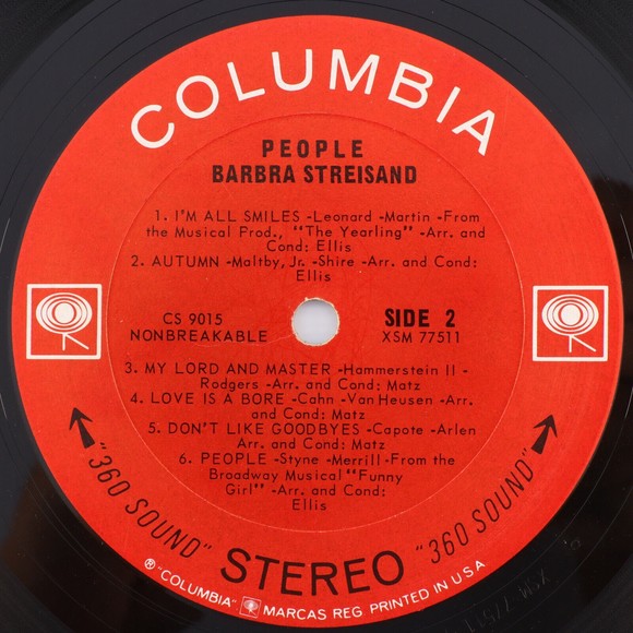 Barbra Streisand, People 1964 Stereo 12" Vinyl LP Record Pitman Pressing CS 9015 - Picture 9 of 12
